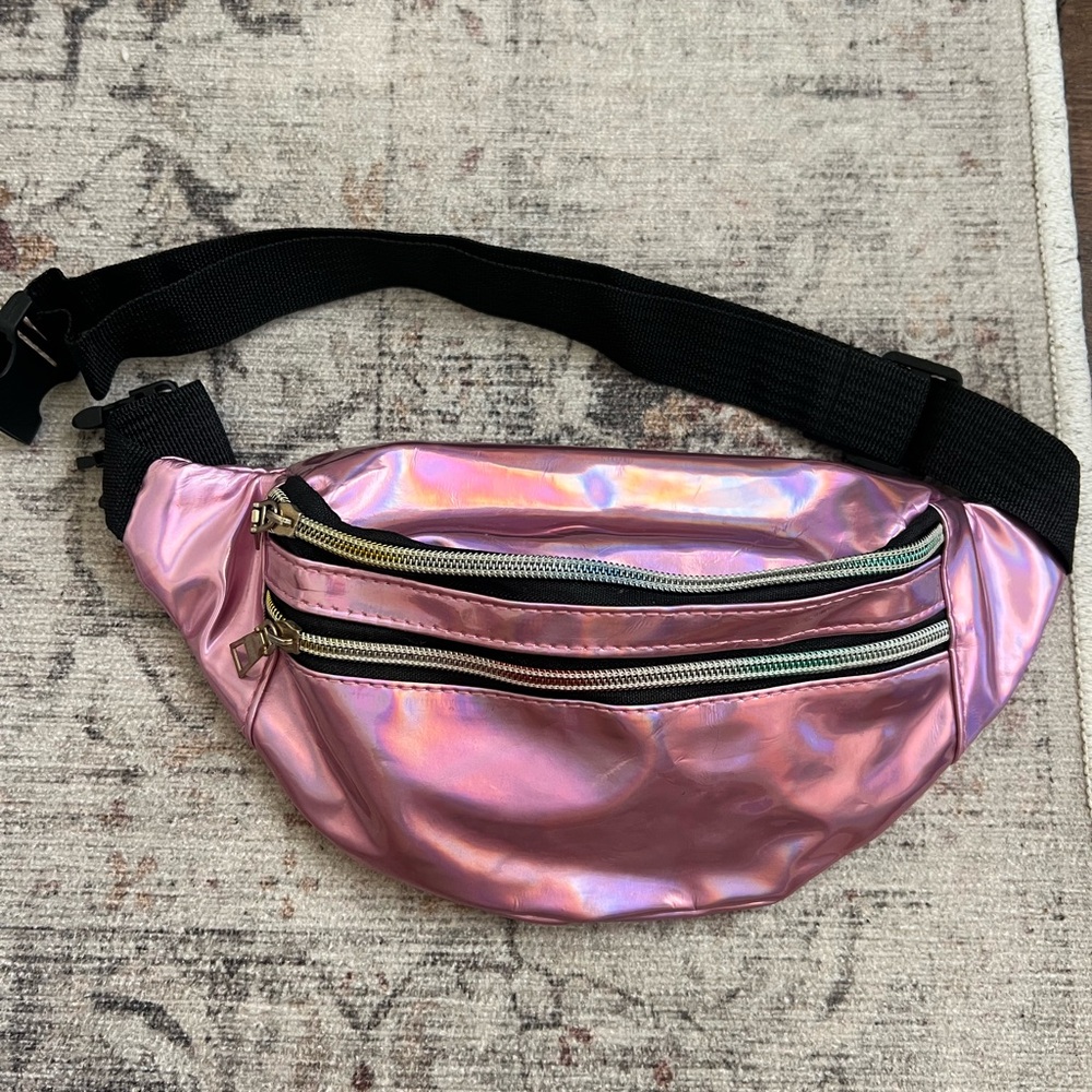 Iridescent Pink Fanny Pack with Black Strap